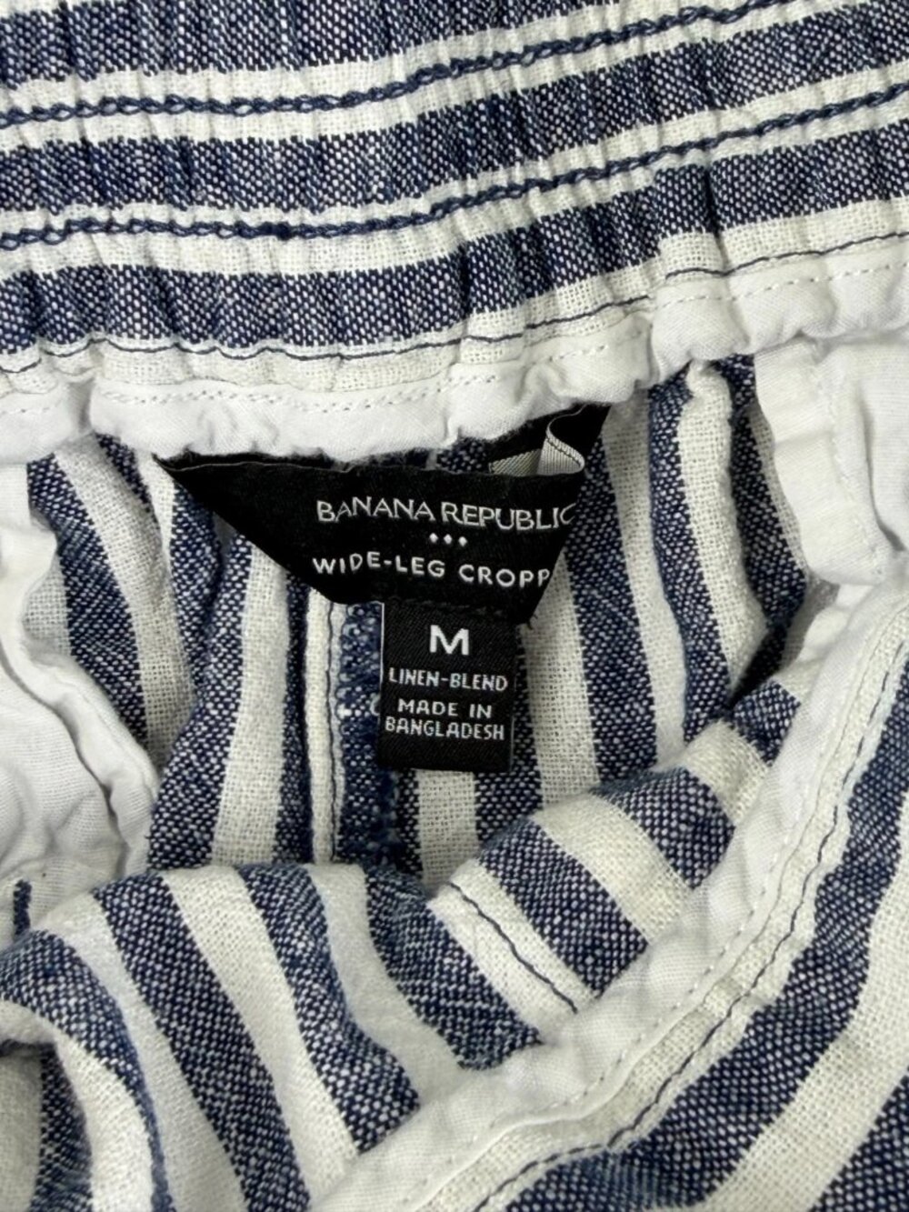 Banana Republic Womens White Blue Wide Leg Crop Pants Striped Linen Beachy M - Picture 3 of 5